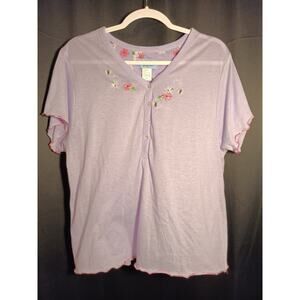 Amanda Paige Sleepwear 2X Pajama Set Lavender Floral Bees 2 Piece Lettuce Hem